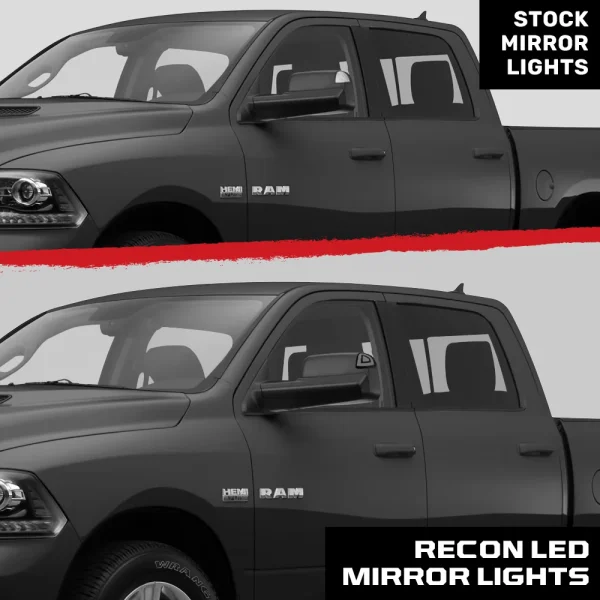 Alternative view of Recon 19-24 RAM 1500 Corner Side Tow Mirror Turn Signal Light (2-Piece Set) with Amber LED Turn Signals - Smoked Lens